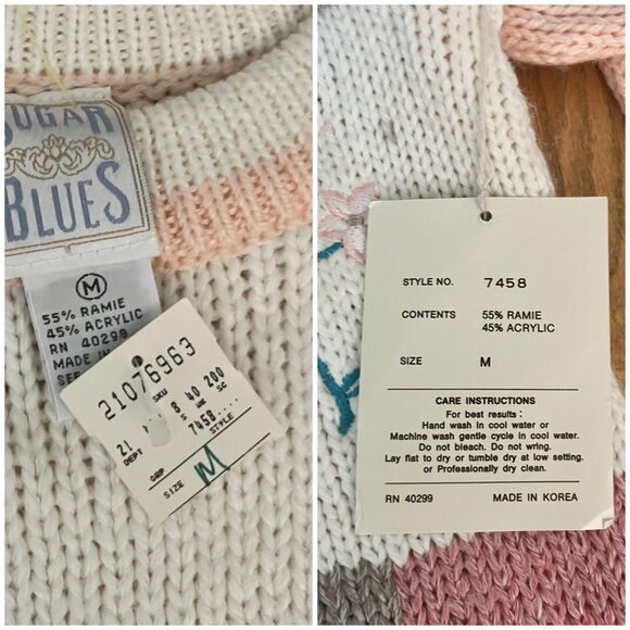 1980s vintage women's cottage core knit sweater, teddy bear and hearts, Medium - Picture 5 of 9